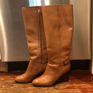 Tall Boots with Wooden Wedge Heel